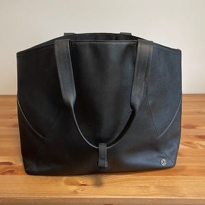 Large Lululemon Black Leather Tote Bag
